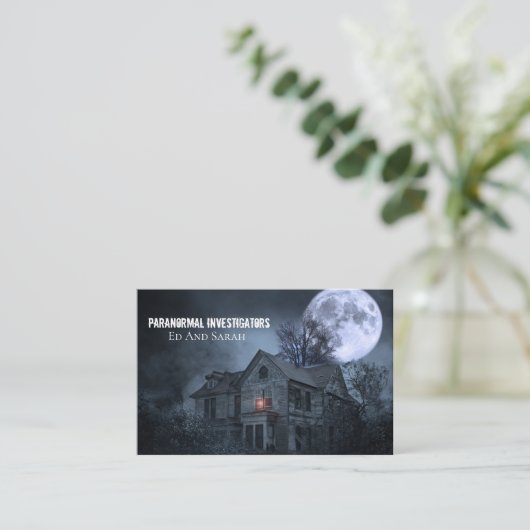 Paranormal Investigator Haunted House Fullmoon Visitekaartje (Staand voorkant)