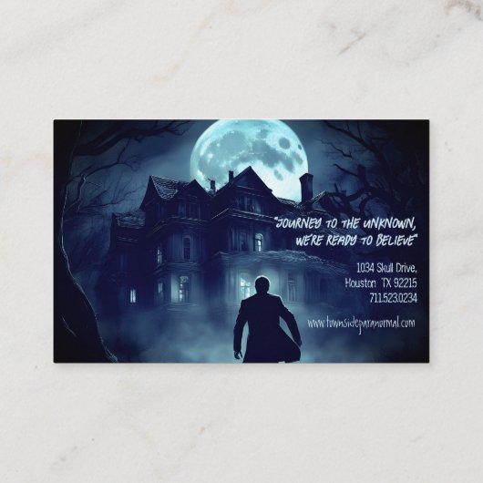Paranormale onderzoeker spookhuis Fullmoon Visitekaartje (Achterkant)