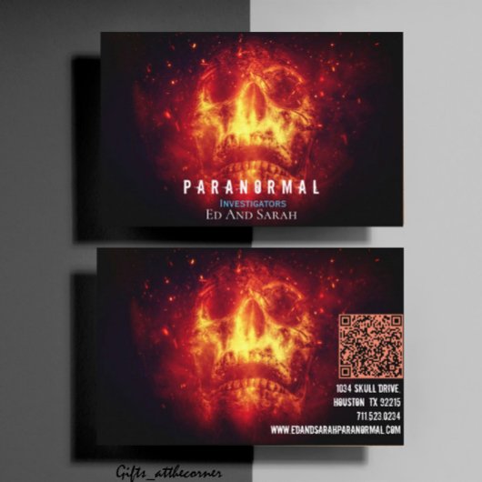 Paranormale onderzoeker Verbrandende schedel Visitekaartje