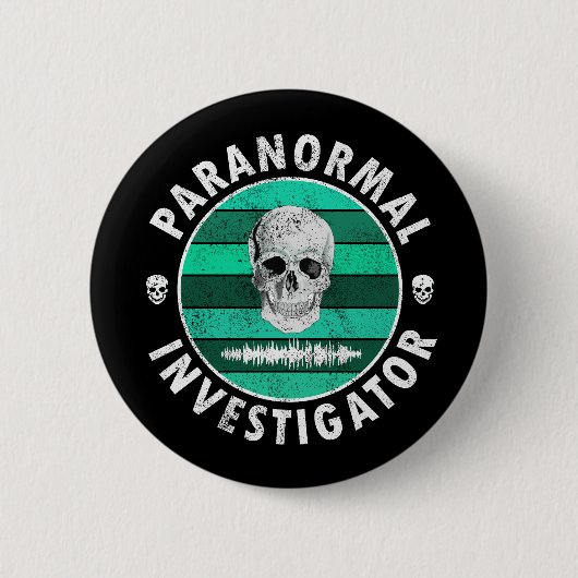 Paranormale onderzoeksschedel ronde button 5,7 cm (Voorkant)