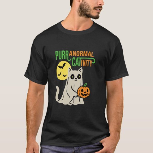 Paranormale Purr-activiteit Halloween kat Grappig T-shirt (Voorkant)