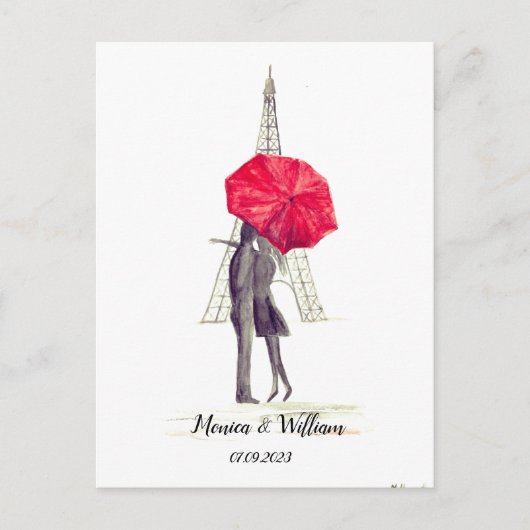 Parapentair Eiffel Tower Red umbrella Weddenschap Briefkaart (Voorkant)