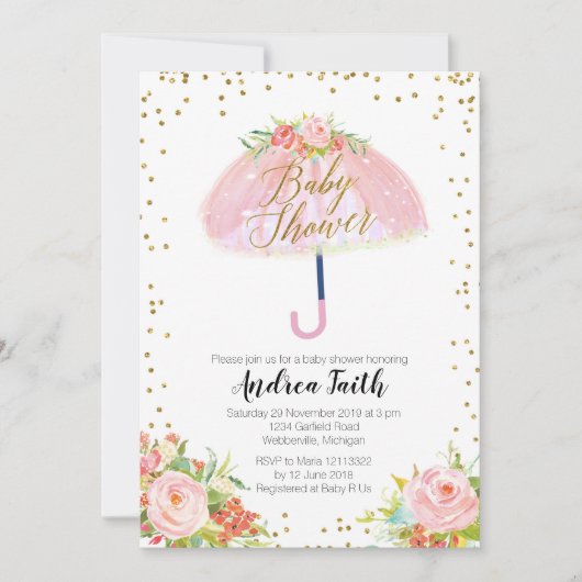 Paraplu April Douche Baby shower Uitnodiging (Voorkant)