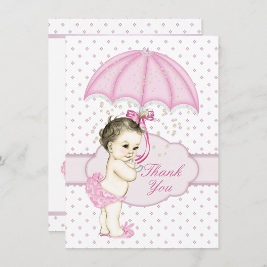 Paraplu Baby Girl Sprinkle Baby shower Dank u Bedankkaart (Voorkant / Achterkant)