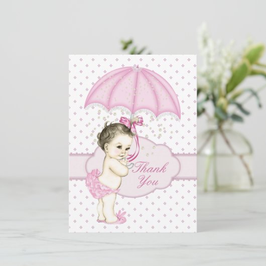 Paraplu Baby Girl Sprinkle Baby shower Dank u Bedankkaart (Staand voorkant)