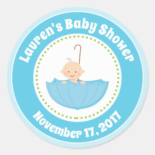 Paraplu Baby shower Favor Stickers Blauw Baby Boy (Voorkant)
