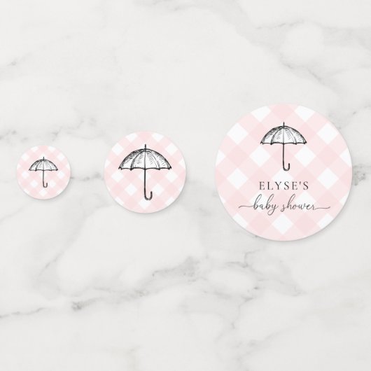 Paraplu Baby shower Roze Gingham Tafel Confetti (Achterkanten)