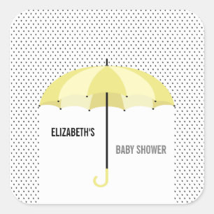 Paraplu Babyshower Cadeautags, Gele Feest Favor Vierkante Sticker