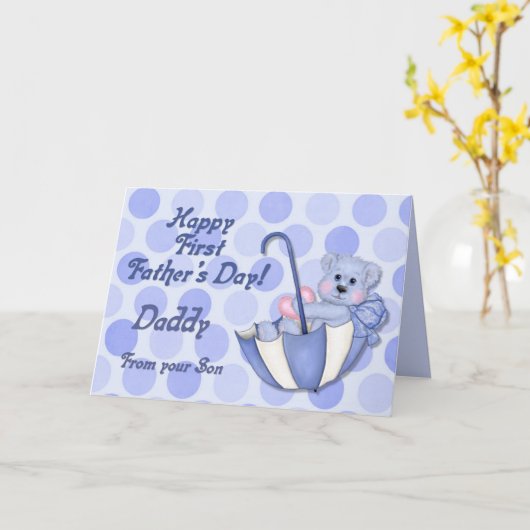 Paraplu Beer Blauw - Eerste Vaderdag Kaart (Gele Bloem)