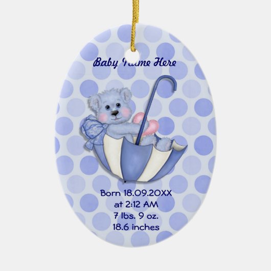 Paraplu Beer - Blauw - Personaliseer Keramisch Ornament (Voorkant)