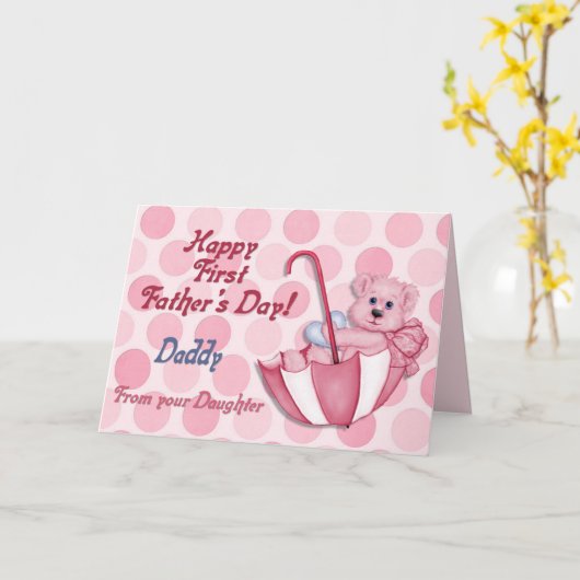 Paraplu Beer Roze - Eerste Vaderdag Kaart (Gele Bloem)