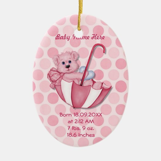 Paraplu Beer - Roze - Personaliseer Keramisch Ornament (Voorkant)