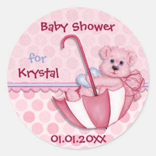 Paraplu Beer roze polka dot Baby shower Ronde Sticker