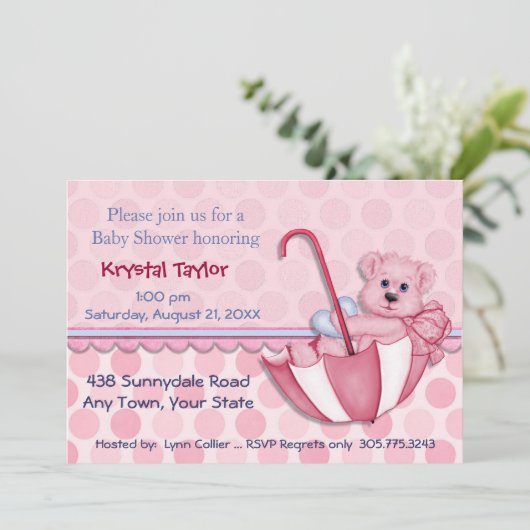 Paraplu Beer Roze - Uitnodiging (Staand voorkant)