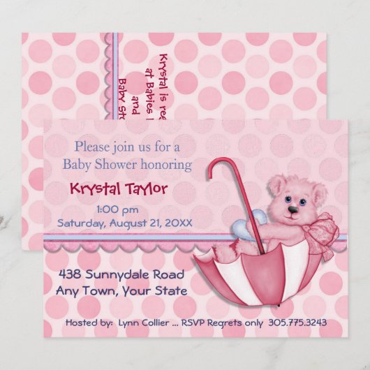 Paraplu Beer Roze - Uitnodiging (Voorkant / Achterkant)