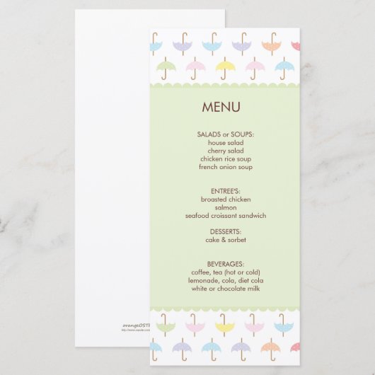 Paraplu Douche Menu (Voorkant / Achterkant)