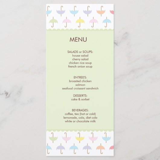 Paraplu Douche Menu (Voorkant)