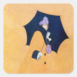 Paraplu en sneeuw door C Coles Phillips Vierkante Sticker