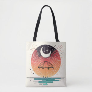 Paraplu houdt maan en vallende sterren vast tote bag