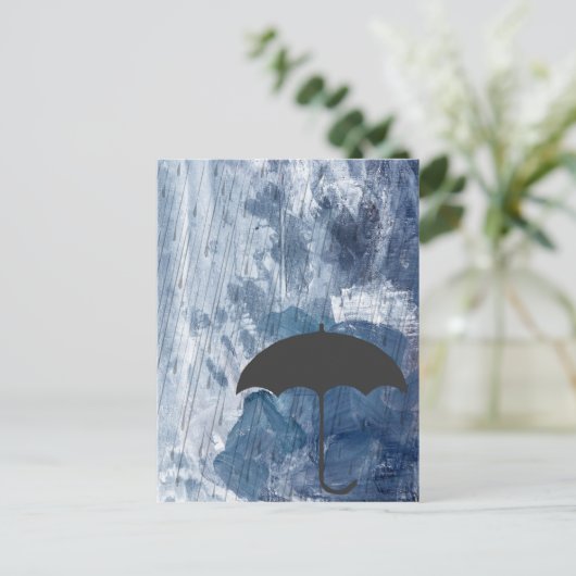 Paraplu in Blauwe Douche Briefkaart (Staand voorkant)