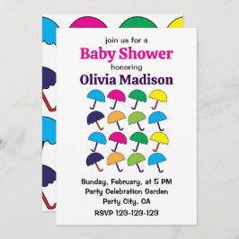 Paraplu Kleurrijke Paraplu Baby Meisje Douche Kaart