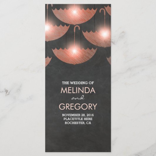 Paraplu Lights Krijt en Roze Trouwprogramma Programmakaart (Voorkant)