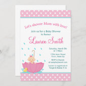Paraplu Meisje Baby shower Uitnodiging Kaart (Voorkant / Achterkant)
