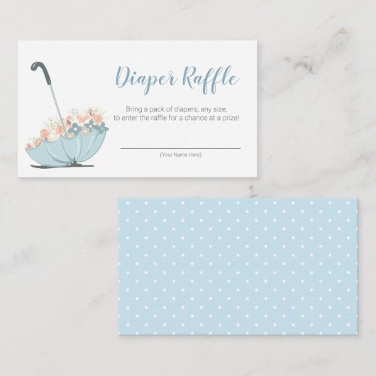 Paraplu met bloemen Boy Luier Raffle Ticket Informatiekaartje (Voorkant / Achterkant)