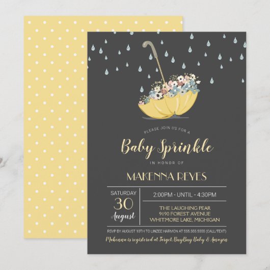 Paraplu met bloemen Geslachtsneutrale Baby Sprinkl Kaart (Voorkant / Achterkant)