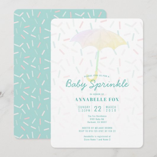 Paraplu Mint Baby Sprinkle Douche Uitnodiging (Voorkant / Achterkant)