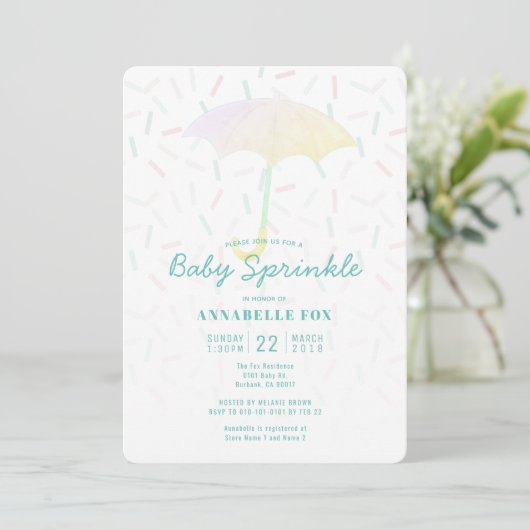 Paraplu Mint Baby Sprinkle Douche Uitnodiging (Staand voorkant)