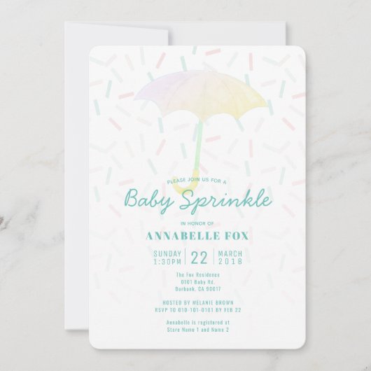 Paraplu Mint Baby Sprinkle Douche Uitnodiging (Voorkant)