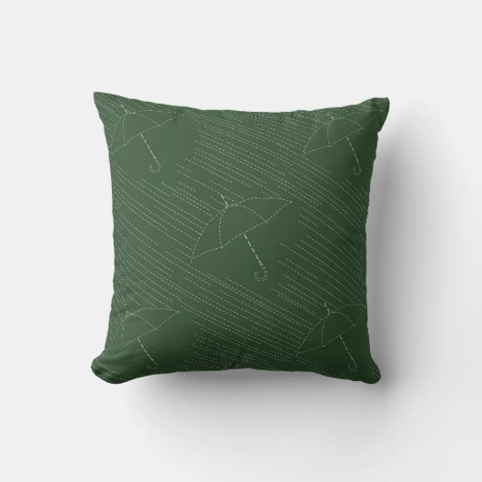 Paraplu Regen Nep-Borduursteek Groen Kussen (Voorkant)