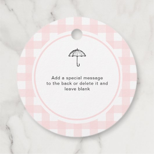 Paraplu Roze Gingham besprenkeld met liefde Bedankjes Labels (Achterkant)