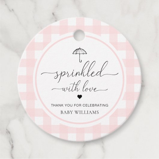 Paraplu Roze Gingham besprenkeld met liefde Bedankjes Labels (Voorkant)