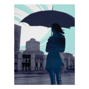 Paraplu Silhouet in het Rain Wall Art Poster