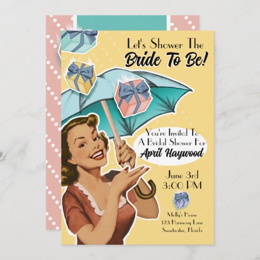  paraplu stijl doucheparty uitnodigen-geel kaart (Voorkant / Achterkant)