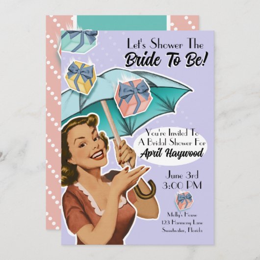 paraplu stijl doucheparty uitnodigen - violet kaart (Voorkant / Achterkant)