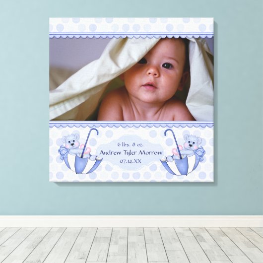 Paraplu Teddy Bear Polka Baby Canvas Print (Insitu (Houten vloer))