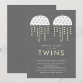 Paraplu TWINS Baby shower Invitation Kaart (Voorkant / Achterkant)