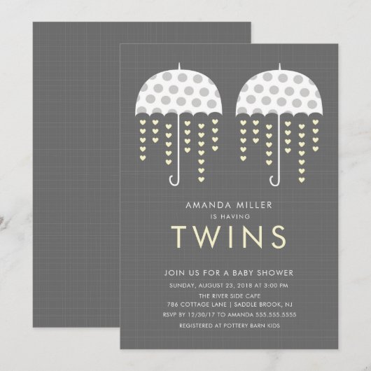 Paraplu TWINS Baby shower Invitation Kaart (Voorkant / Achterkant)