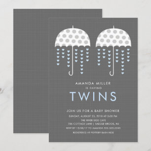Paraplu TWINS Jongens Baby shower Invitation Kaart