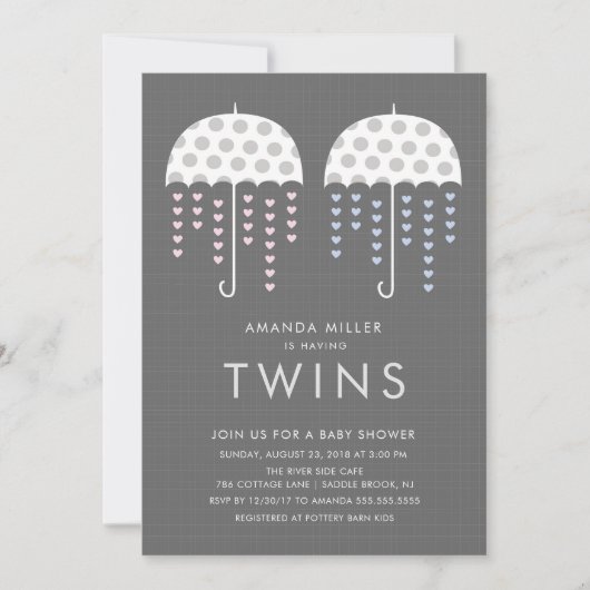 Paraplu TWINS Meisje Jongen Baby shower Invitation Kaart (Voorkant)