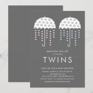 Paraplu TWINS Meisje Jongen Baby shower Invitation Kaart