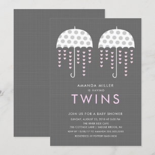 Paraplu TWINS Meisjes Baby shower Invitation Kaart