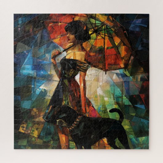 Paraplu vrouw met hond legpuzzel (Verticaal)