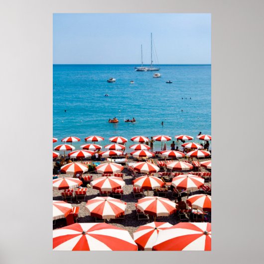 Paraplu's aan de kust van Amalfitan Poster (Voorkant)