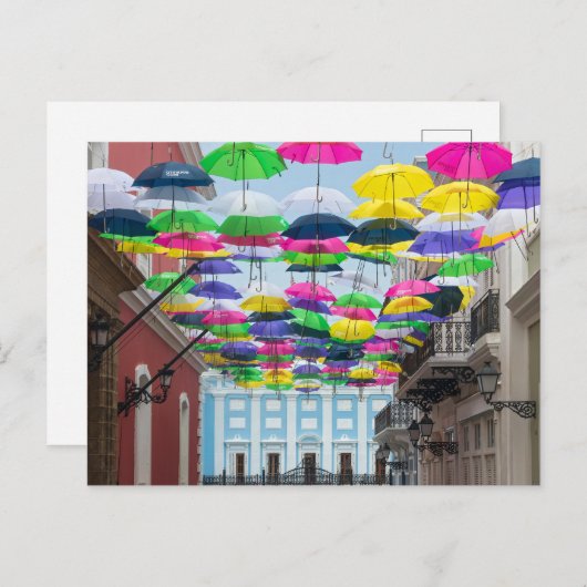 Paraplu's boven San Juan Streets en Mansion Holid Feestdagenkaart (Voorkant / Achterkant)