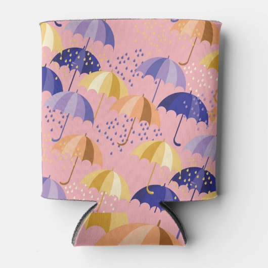 Paraplu's, druppels, kleurrijk naadloos motief. blikjeskoeler (Voorkant)