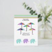 Paraplu's en Olifanten Baby Shower Uitnodiging (Staand voorkant)